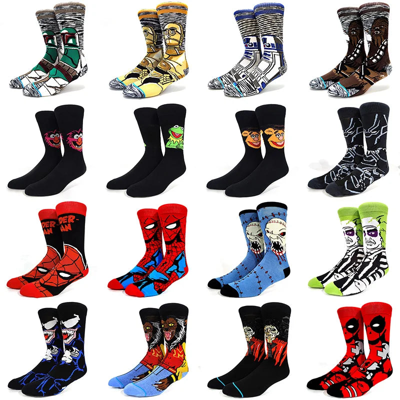 56 Style Comics Hero General Socks Cartoon Iron Man Spiderman Captain America Men Socks