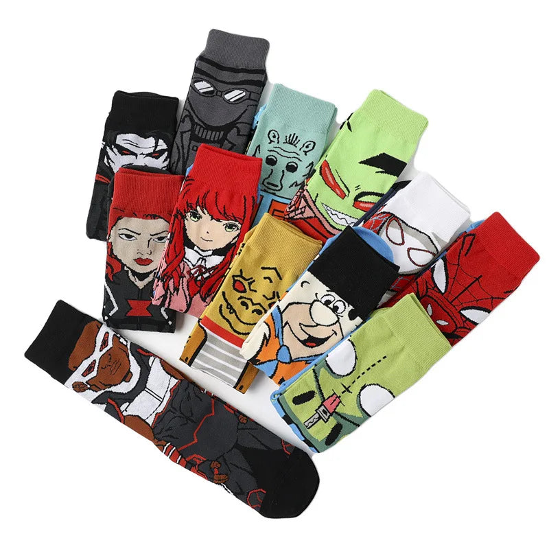 56 Style Comics Hero General Socks Cartoon Iron Man Spiderman Captain America Men Socks