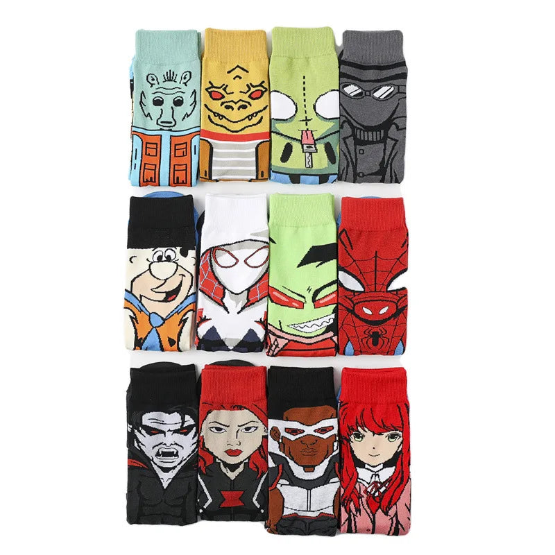 56 Style Comics Hero General Socks Cartoon Iron Man Spiderman Captain America Men Socks