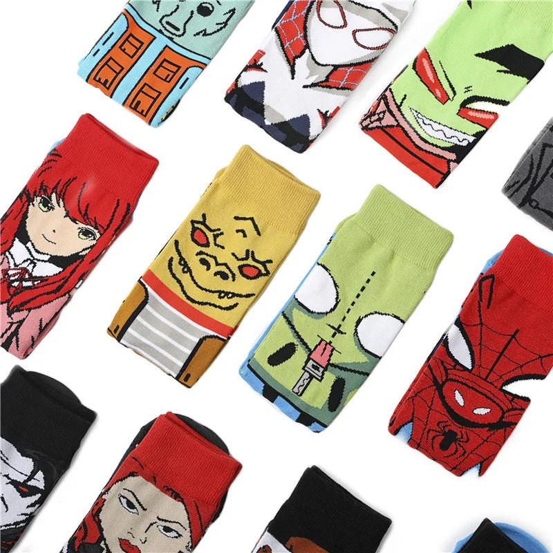 56 Style Comics Hero General Socks Cartoon Iron Man Spiderman Captain America Men Socks