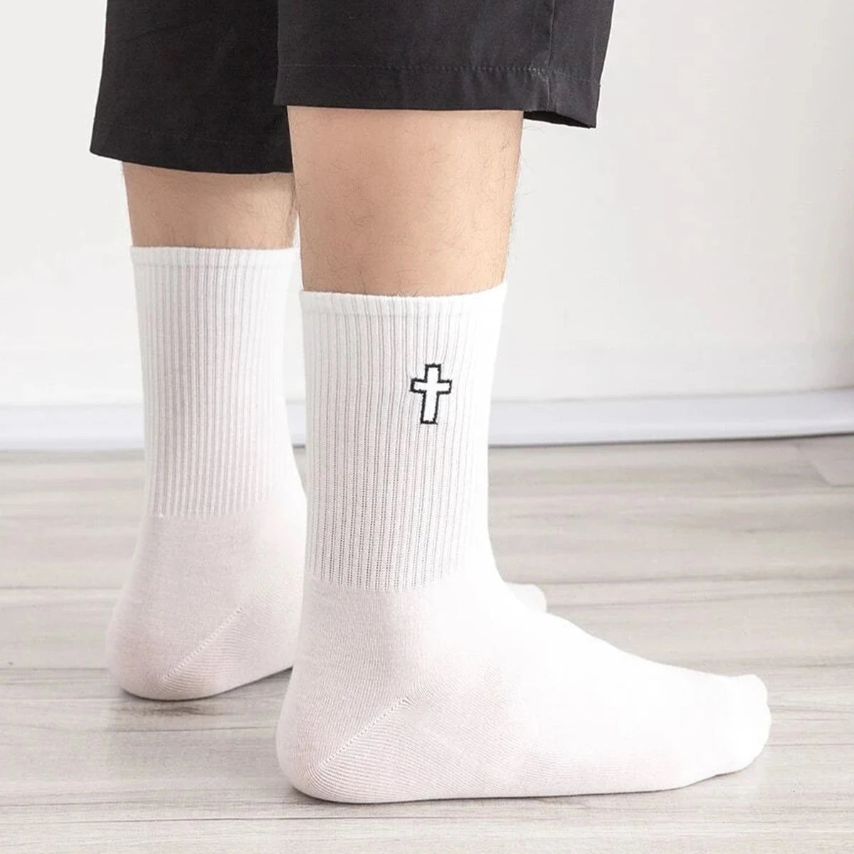 5/10/20 Pairs Crew Socks with Cross Pattern, Comfort, Breathability, Moisture Absorption, and Sweat Wicking