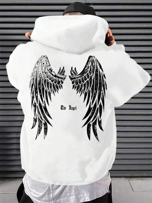 Angel's Wings Printing Male Hoody O-Neck All Match Loose Sweatshirt Fashion Fleece Basic Daily Comfortable Hoodie Autumn Clothes