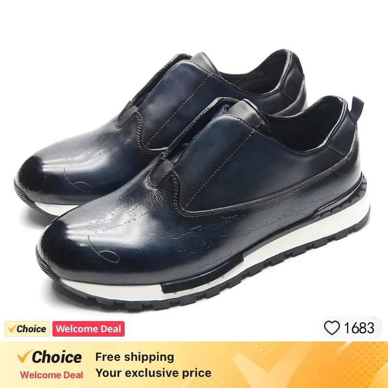 Luxury Handmade Genuine Cowhide Leather Casual Oxfords Mens Dress Shoes Whole-Cut Plain Toe Lace-up Soft Flat Sneakers for Men