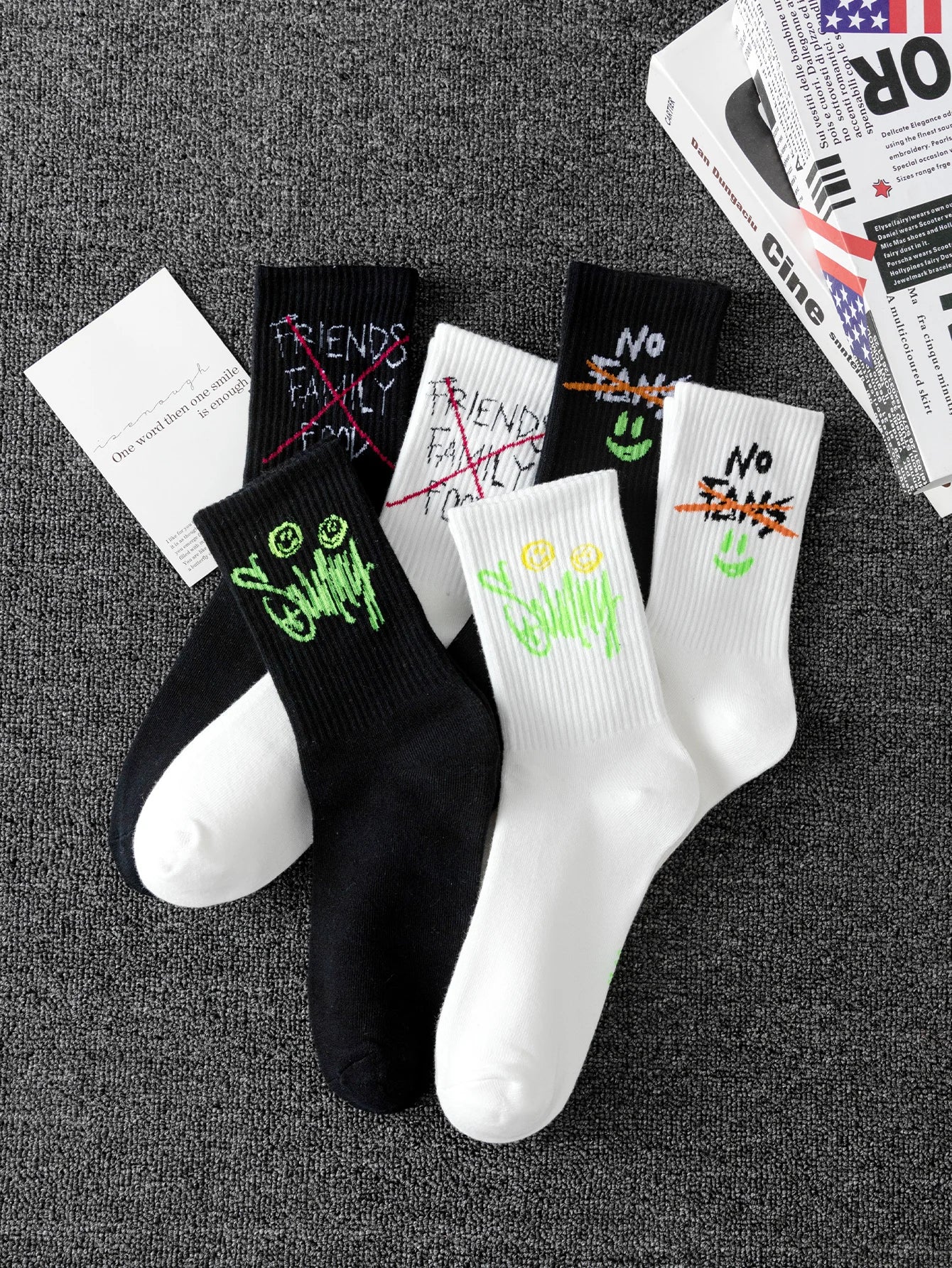 10 pairs of random style men's mid-calf socks with graffiti designs, versatile and casual sports style, soft and comfortable, mo