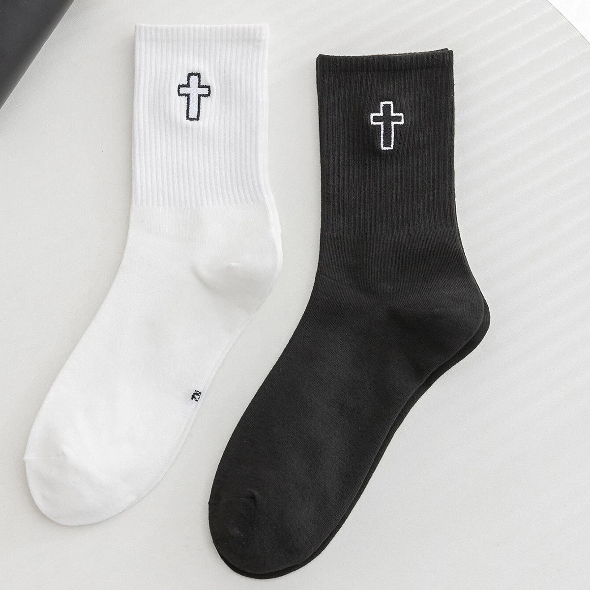 5/10/20 Pairs Crew Socks with Cross Pattern, Comfort, Breathability, Moisture Absorption, and Sweat Wicking