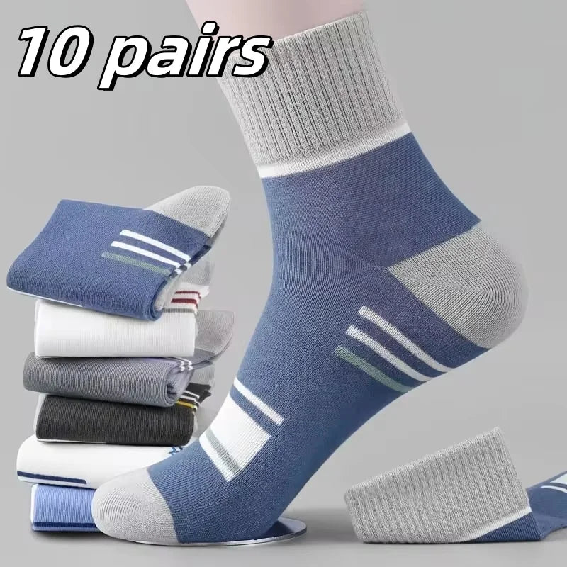 5Pairs Breathable Cotton Sports Stockings Men Bamboo Fiber Autumn and Winter Men Socks Sweat Absorption Deodorant Business Sox