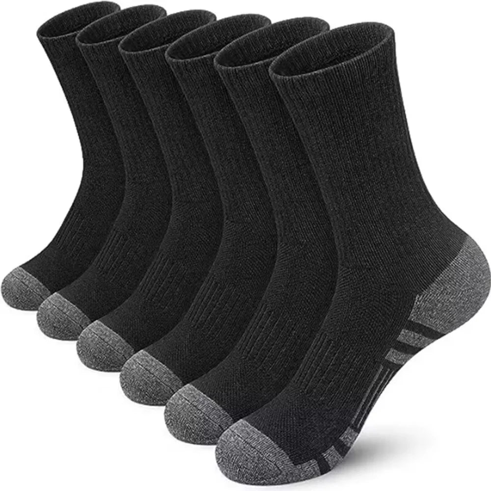 6 Pairs Men Middle Length Socks Trendy Versatile Vertical Stripes Comfortable Soft Sweat Absorbing All Season Casual Sock