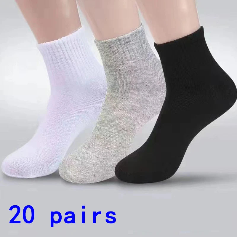 4/5/8/10/20 Pairs of MEN'S AND WOMEN'S Black Cotton Business Mid Length Soft and Warm Autumn/winter Solid Color Casual Socks