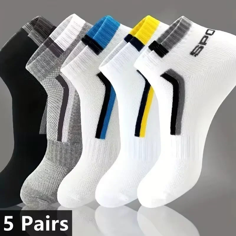 5Pairs Breathable Cotton Sports Stockings Men Bamboo Fiber Autumn and Winter Men Socks Sweat Absorption Deodorant Business Sox