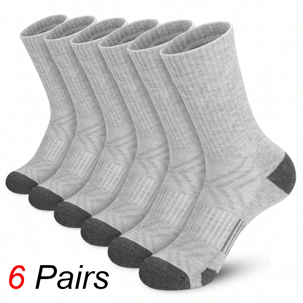 6 Pairs Men Middle Length Socks Trendy Versatile Vertical Stripes Comfortable Soft Sweat Absorbing All Season Casual Sock