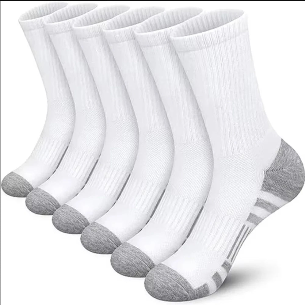 6 Pairs Men Middle Length Socks Trendy Versatile Vertical Stripes Comfortable Soft Sweat Absorbing All Season Casual Sock