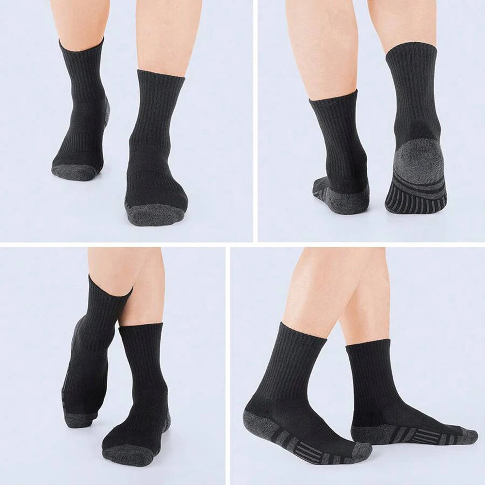 6 Pairs Men Middle Length Socks Trendy Versatile Vertical Stripes Comfortable Soft Sweat Absorbing All Season Casual Sock