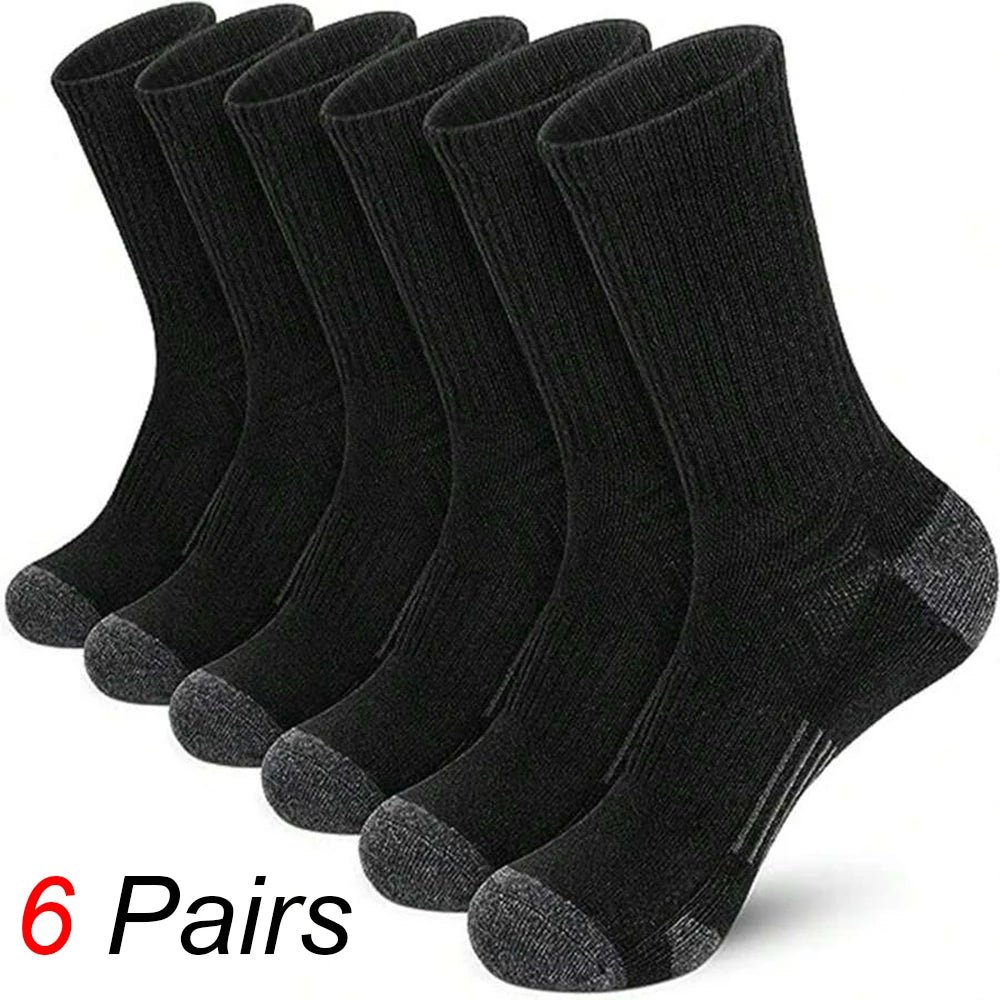 6 Pairs Men Middle Length Socks Trendy Versatile Vertical Stripes Comfortable Soft Sweat Absorbing All Season Casual Sock