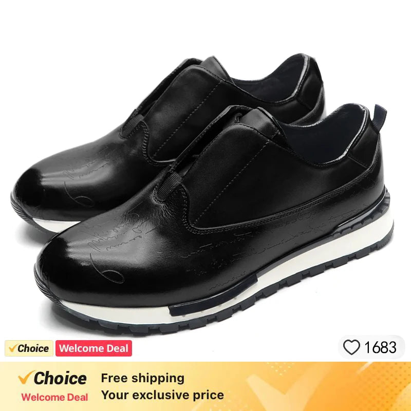 Luxury Handmade Genuine Cowhide Leather Casual Oxfords Mens Dress Shoes Whole-Cut Plain Toe Lace-up Soft Flat Sneakers for Men