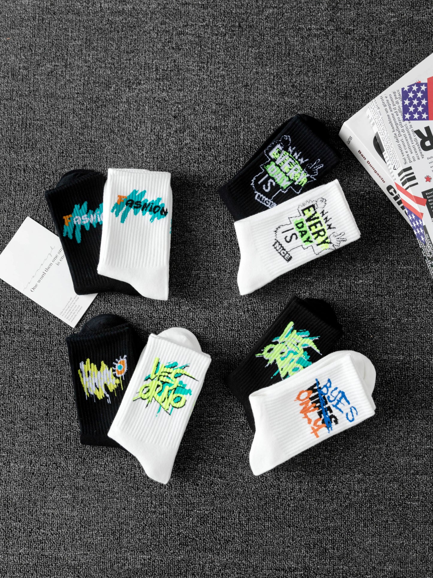 10 pairs of random style men's mid-calf socks with graffiti designs, versatile and casual sports style, soft and comfortable, mo