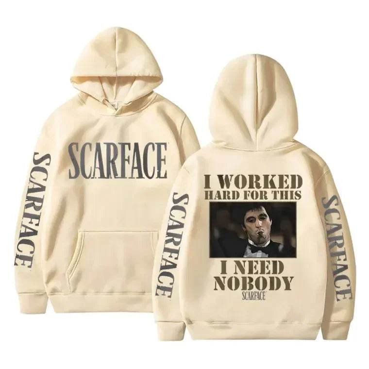 I Worked Hard for This I Need Nobody Scarface Hoodie Men Casual Sweatshirt Vintage Hoody Pullover Men's Hoodies Male Streetwear