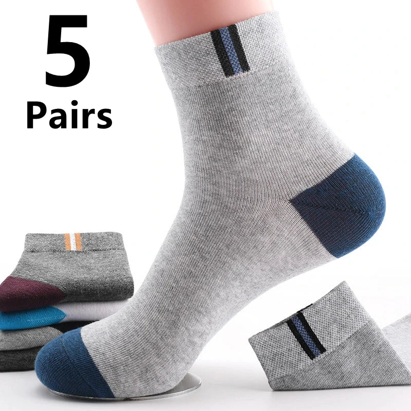 5Pairs Breathable Cotton Sports Stockings Men Bamboo Fiber Autumn and Winter Men Socks Sweat Absorption Deodorant Business Sox