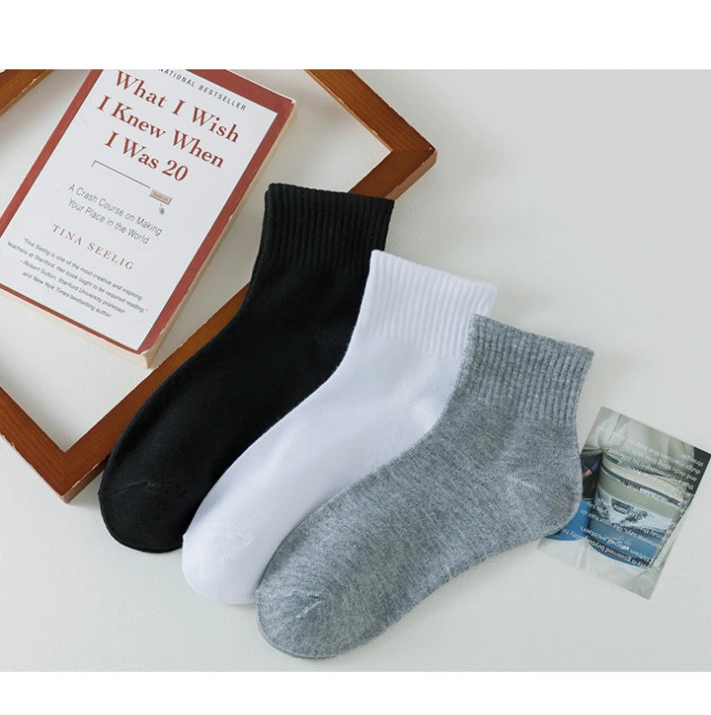 4/5/8/10/20 Pairs of MEN'S AND WOMEN'S Black Cotton Business Mid Length Soft and Warm Autumn/winter Solid Color Casual Socks