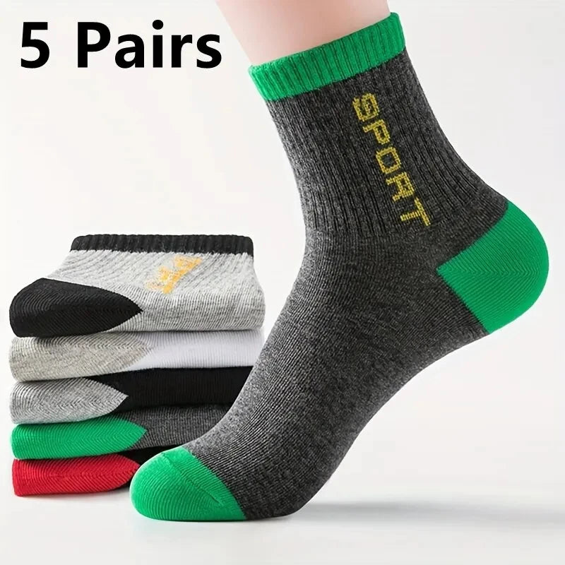 5Pairs Breathable Cotton Sports Stockings Men Bamboo Fiber Autumn and Winter Men Socks Sweat Absorption Deodorant Business Sox