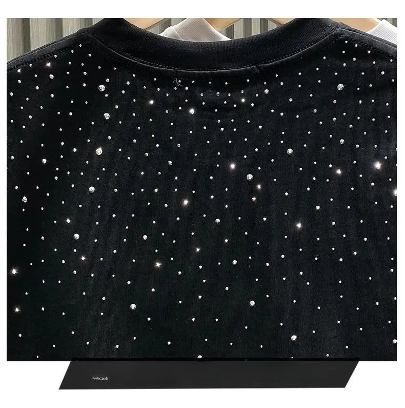 Summer Men Clothing Summer Rhinestone Rivet T-shirt Round Neck Casual T-shirt Korean Version Men's Short Sleeves Tee