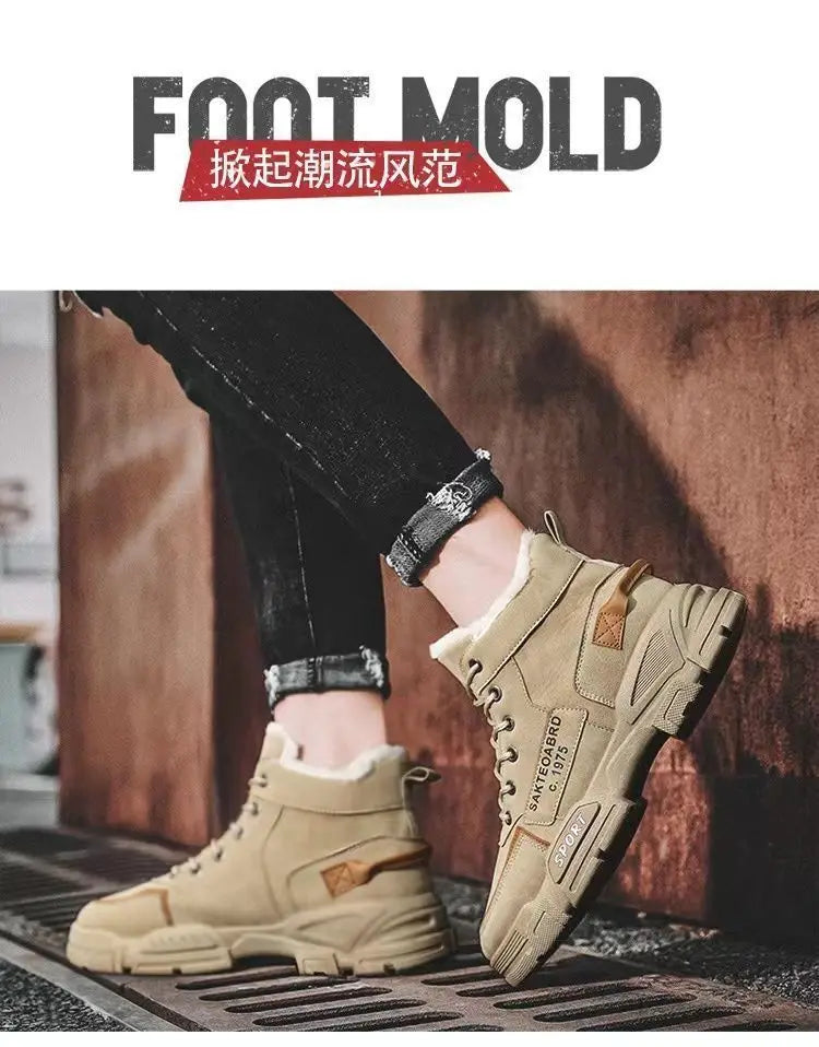 New Boots Men Winter Fashion Plush Shoes Snow Boots Male Casual Outdoor Sneakers Lace Up Warm Shoes Non Slip Ankle Boots Male