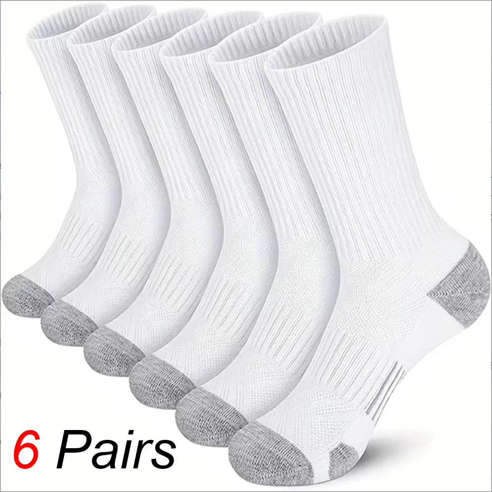 6 Pairs Men Middle Length Socks Trendy Versatile Vertical Stripes Comfortable Soft Sweat Absorbing All Season Casual Sock