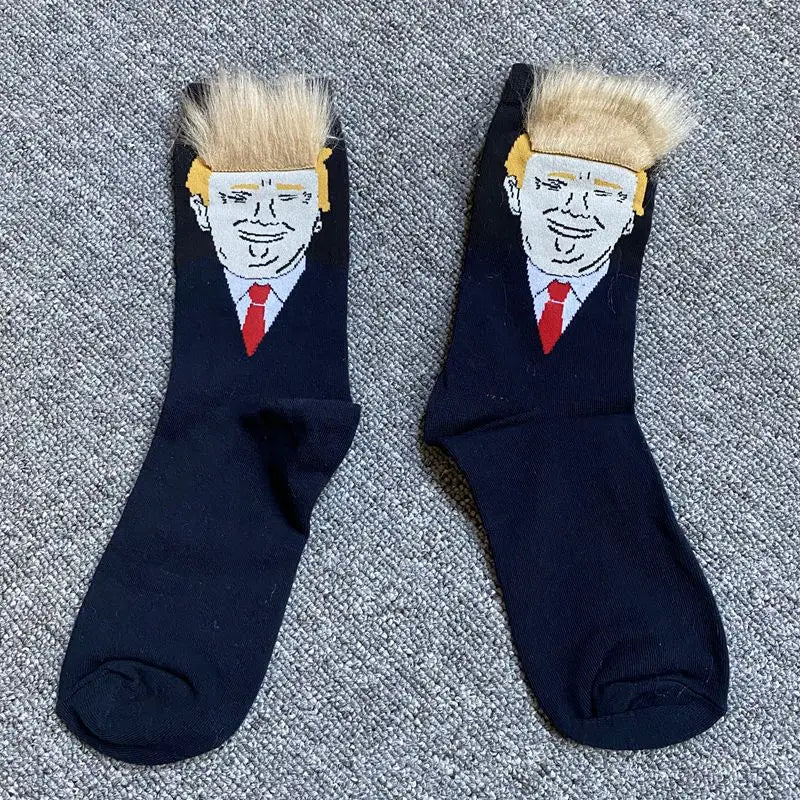 Donald Trump President Socks With 3D Fake Hair Men Crew Socks Mens Compression Sock Streetwear Novelty Hip Hop Spoof Funny Socks