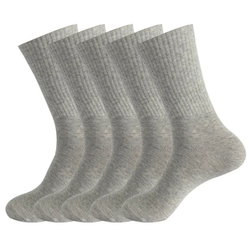 5 Pairs Men Crew Socks Black And White Middle Tube Streetwear Soft Breathable Cotton Casual Socks