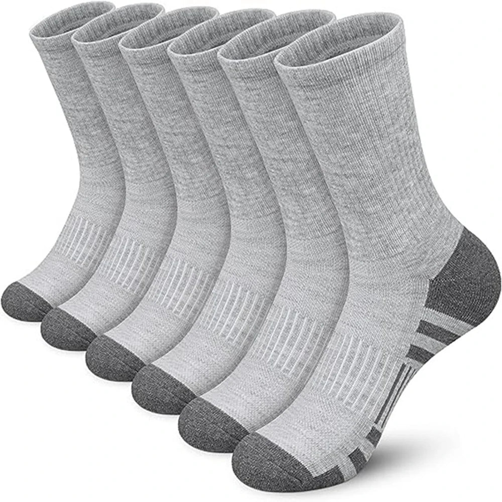 6 Pairs Men Middle Length Socks Trendy Versatile Vertical Stripes Comfortable Soft Sweat Absorbing All Season Casual Sock