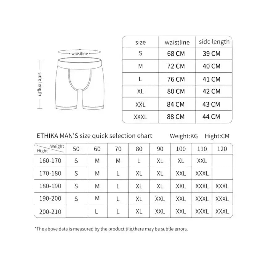 4PCs Ethika Fashion Sexy Men Underwear Boxer Shorts Printed Panties Lingerie Man Underpants Boxershorts Boxers Briefs Plus Size