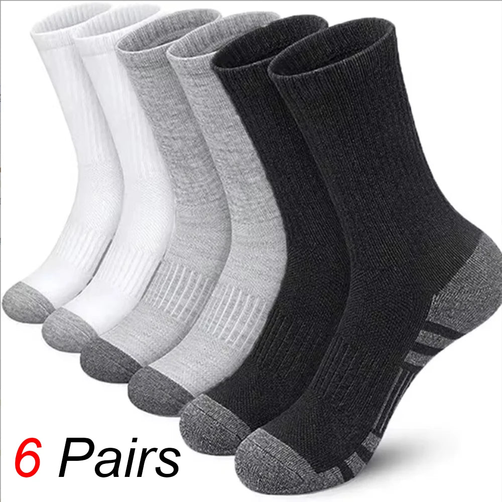 6 Pairs Men Middle Length Socks Trendy Versatile Vertical Stripes Comfortable Soft Sweat Absorbing All Season Casual Sock