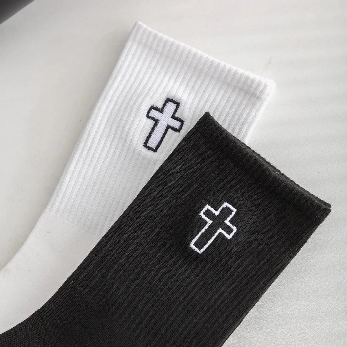 5/10/20 Pairs Crew Socks with Cross Pattern, Comfort, Breathability, Moisture Absorption, and Sweat Wicking