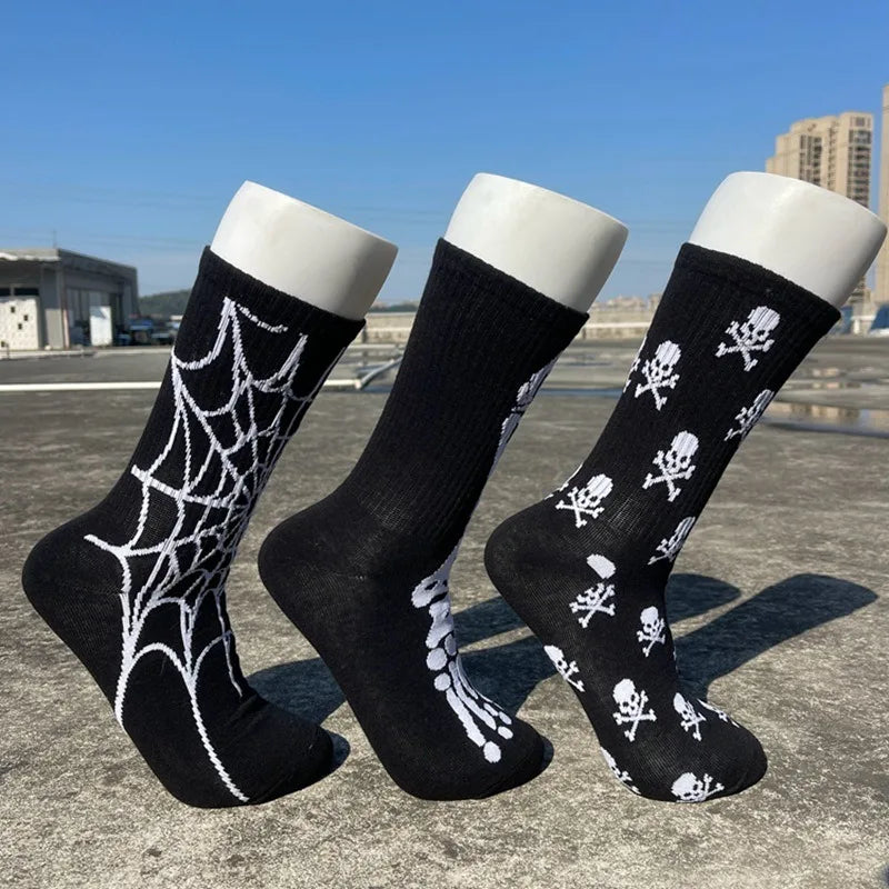 1 pair of men's hip hop spider skull personality skateboard socks