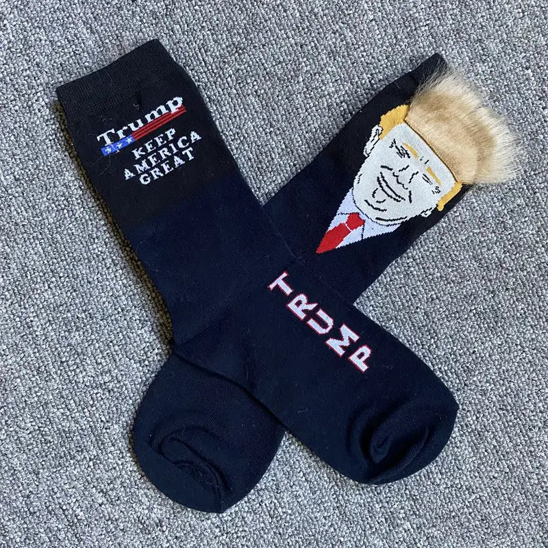 Donald Trump President Socks With 3D Fake Hair Men Crew Socks Mens Compression Sock Streetwear Novelty Hip Hop Spoof Funny Socks