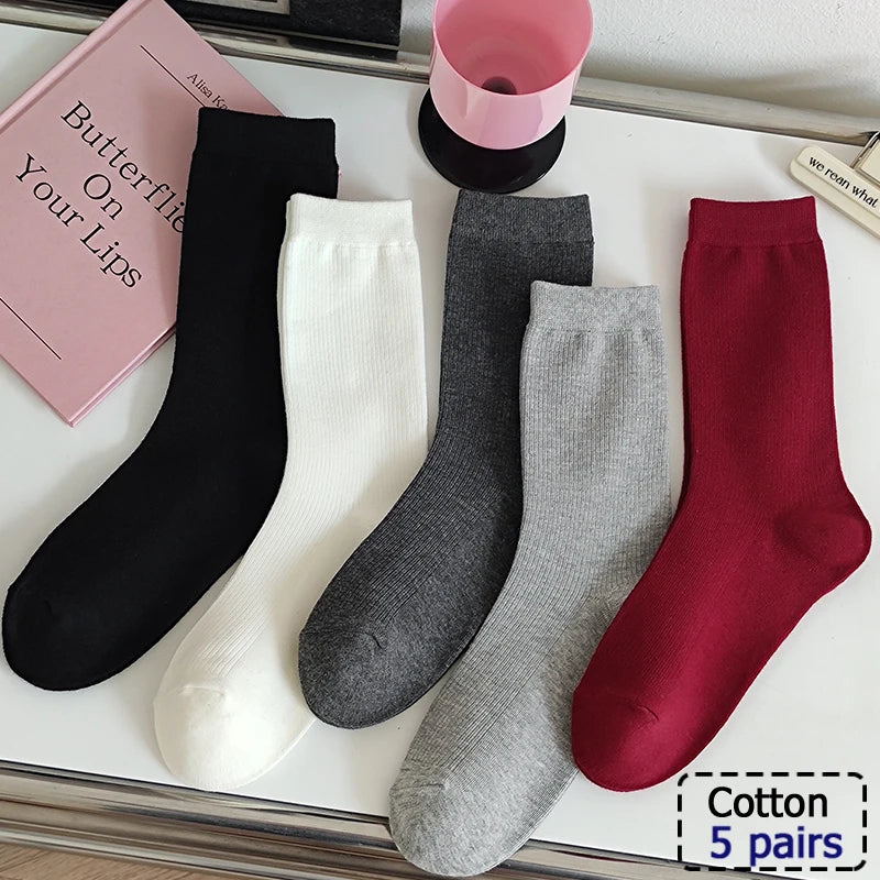 4/5/8/10/20 Pairs of MEN'S AND WOMEN'S Black Cotton Business Mid Length Soft and Warm Autumn/winter Solid Color Casual Socks