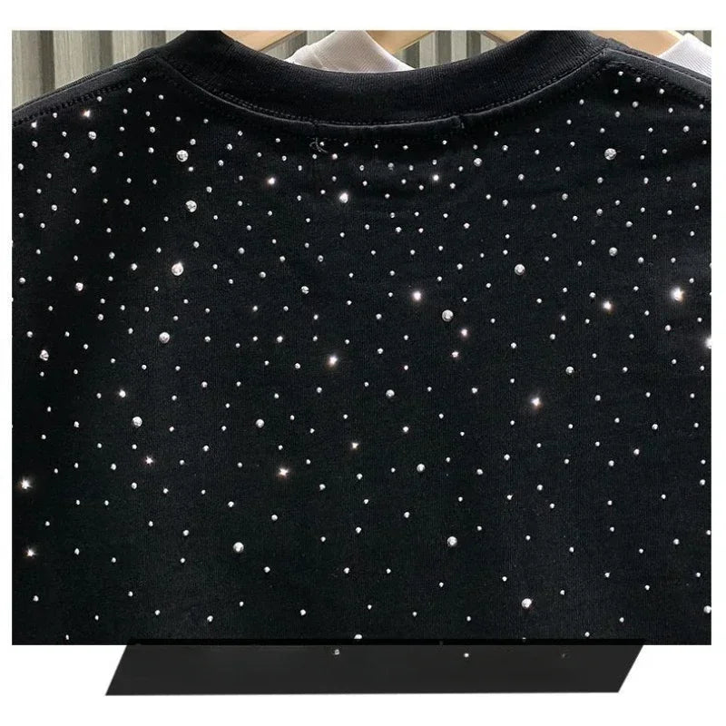 Summer Men Clothing Summer Rhinestone Rivet T-shirt Round Neck Casual T-shirt Korean Version Men's Short Sleeves Tee