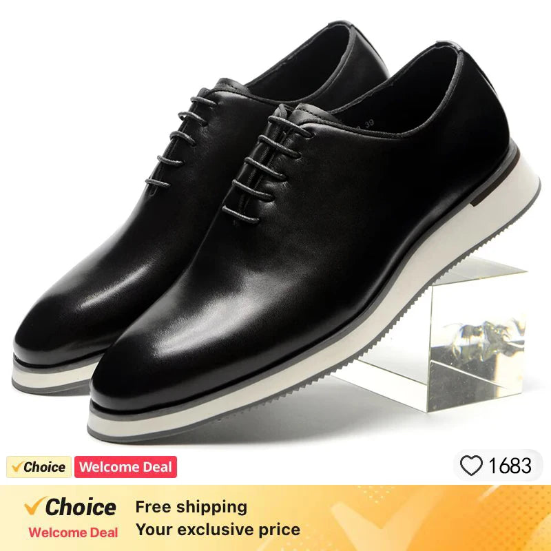 Luxury Handmade Genuine Cowhide Leather Casual Oxfords Mens Dress Shoes Whole-Cut Plain Toe Lace-up Soft Flat Sneakers for Men