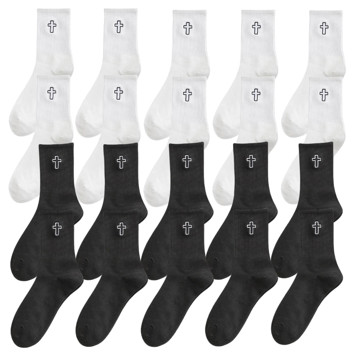 5/10/20 Pairs Crew Socks with Cross Pattern, Comfort, Breathability, Moisture Absorption, and Sweat Wicking