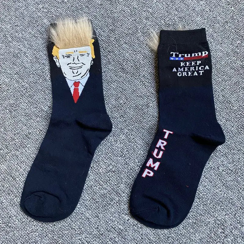 Donald Trump President Socks With 3D Fake Hair Men Crew Socks Mens Compression Sock Streetwear Novelty Hip Hop Spoof Funny Socks