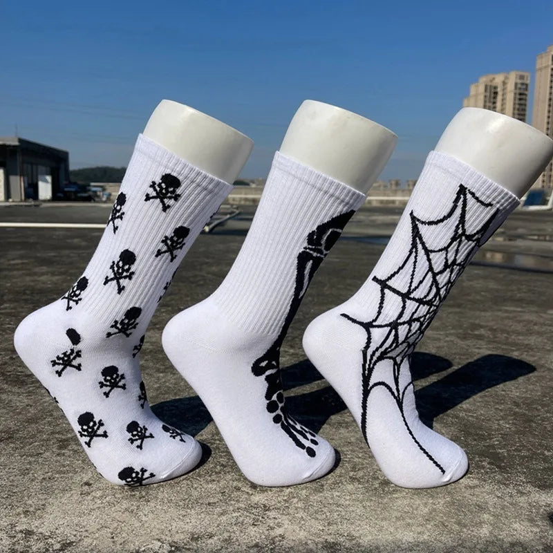 1 pair of men's hip hop spider skull personality skateboard socks