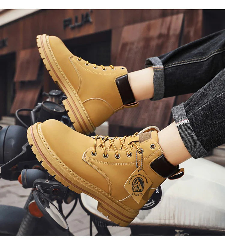 High Top Men's Ankle Boots Designer Luxury Man Motorcycle Boots British Style Leather Boots Brand Lace-Up Men Shoe Botas Hombre