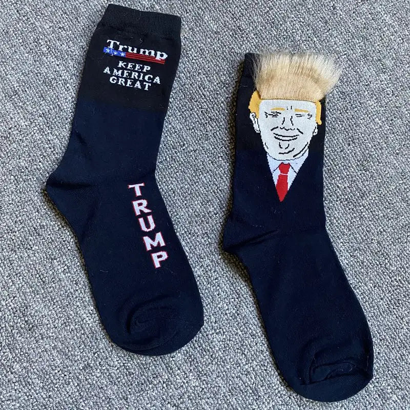 Donald Trump President Socks With 3D Fake Hair Men Crew Socks Mens Compression Sock Streetwear Novelty Hip Hop Spoof Funny Socks