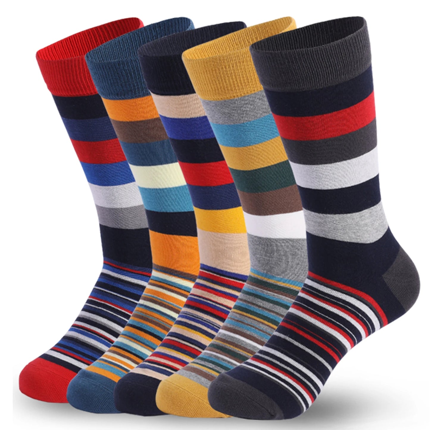 5 Pairs Mens Dress Socks Plus large Size，High Quality Combed Cotton Crew Socks，Black Cool Argyle Breathable Casual Socks for men