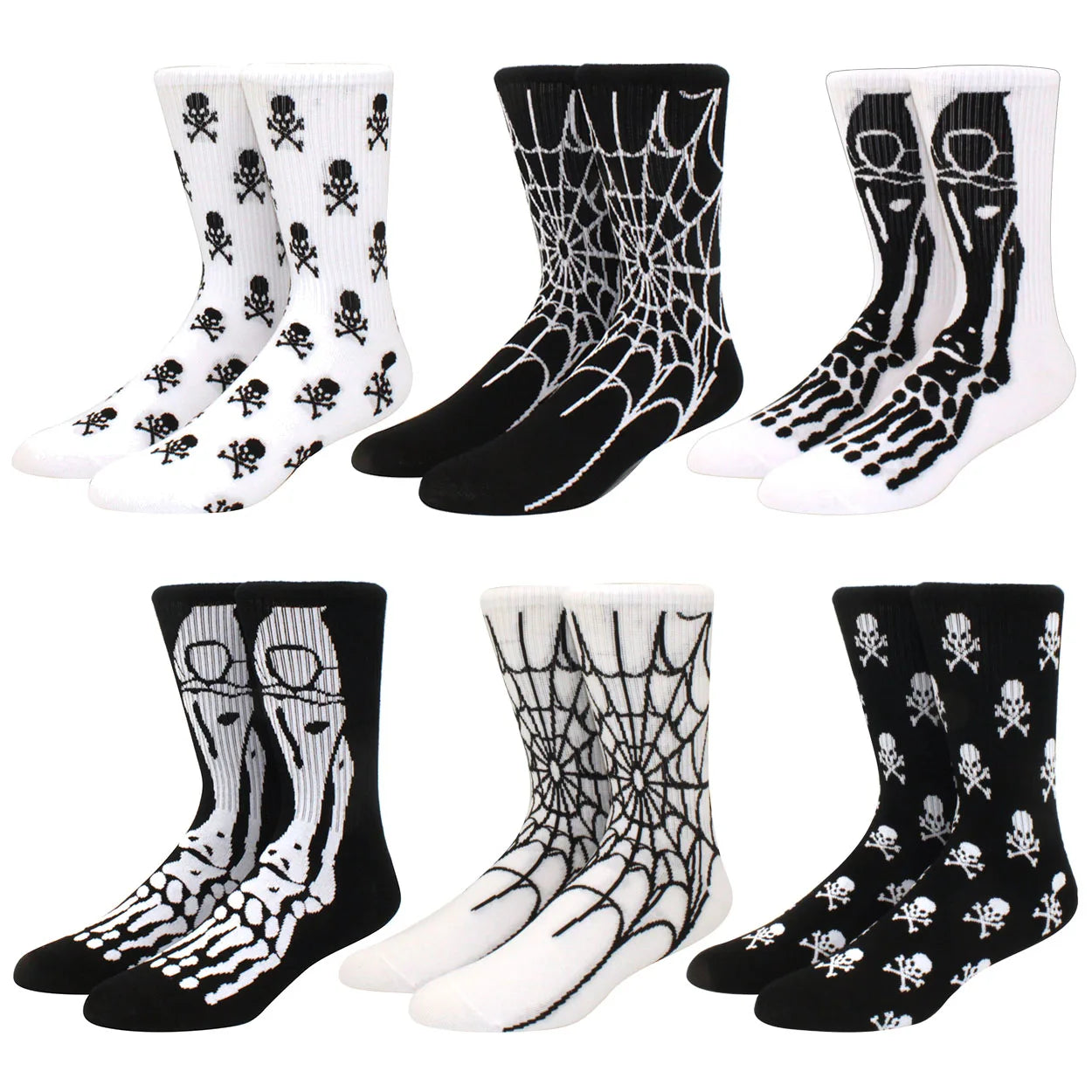 1 pair of men's hip hop spider skull personality skateboard socks