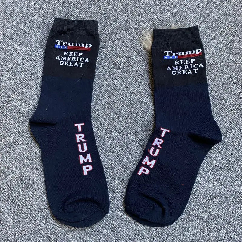 Donald Trump President Socks With 3D Fake Hair Men Crew Socks Mens Compression Sock Streetwear Novelty Hip Hop Spoof Funny Socks