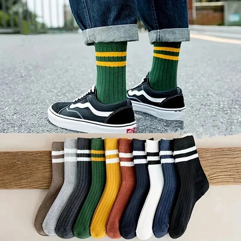 5Pairs Breathable Cotton Sports Stockings Men Bamboo Fiber Autumn and Winter Men Socks Sweat Absorption Deodorant Business Sox