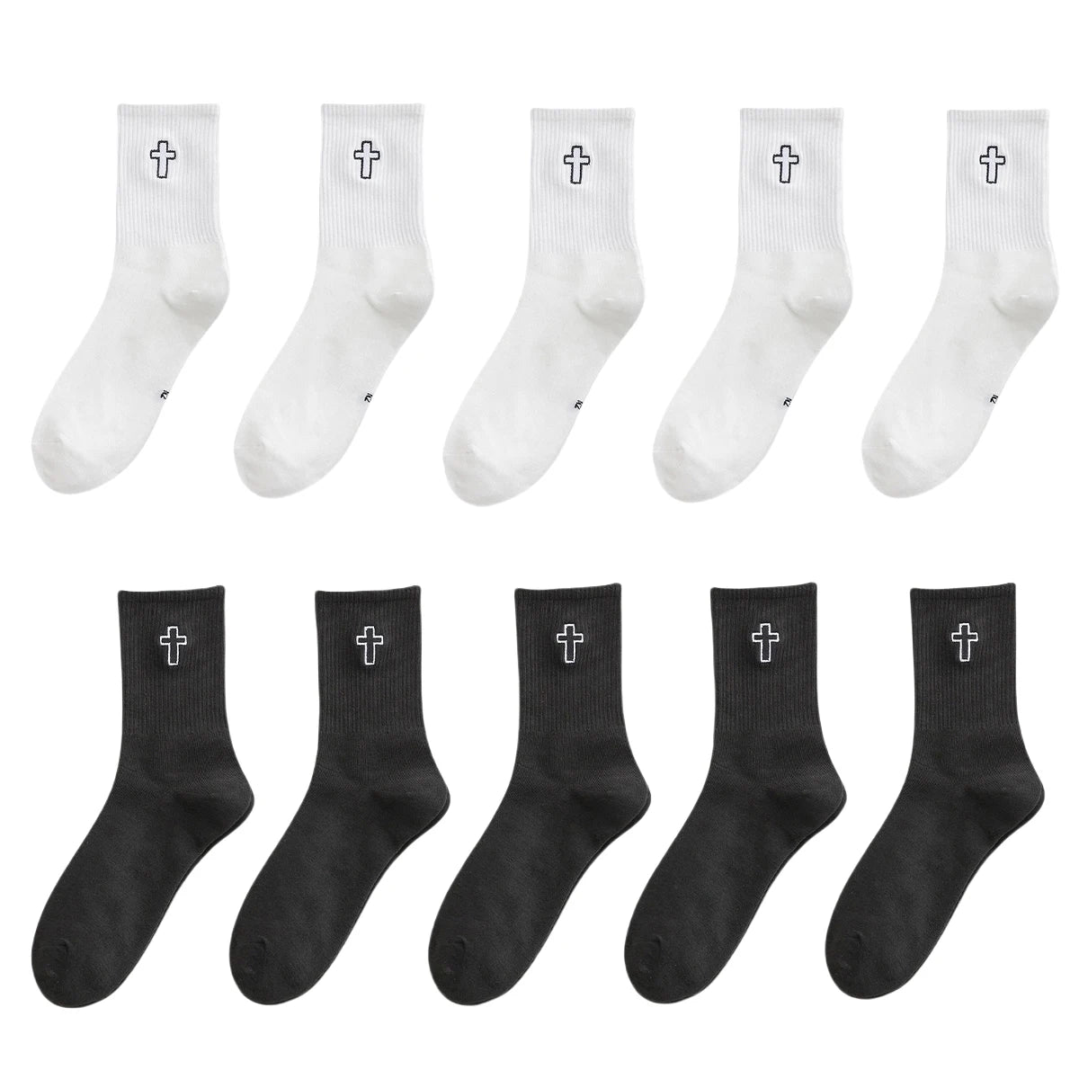 5/10/20 Pairs Crew Socks with Cross Pattern, Comfort, Breathability, Moisture Absorption, and Sweat Wicking